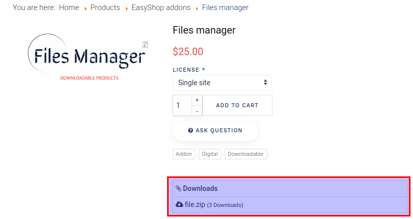 EasyShop file product page